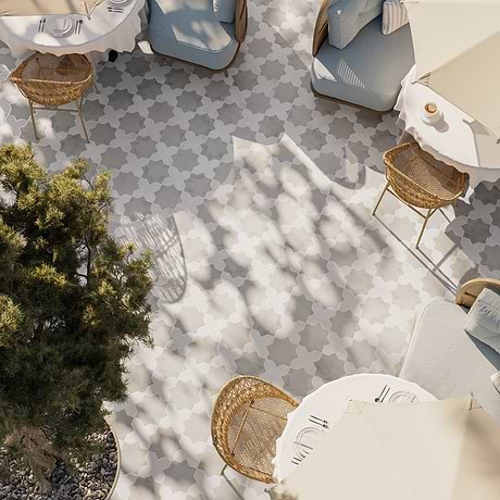 Parma Dove Gray Matte Star and White Matte Cross 6" Terracotta Look Porcelain Tile