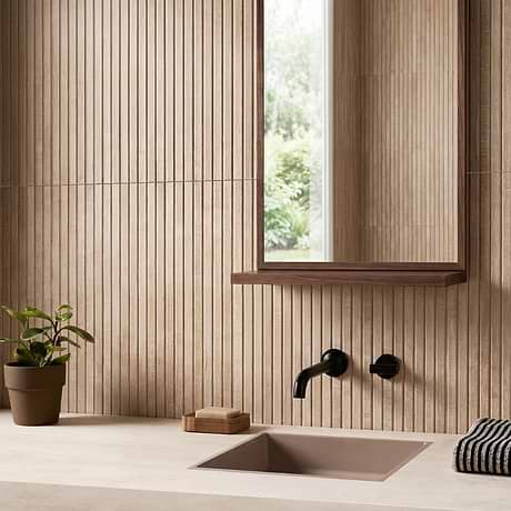 Kenridge Ribbon Maple Brown 24x48 Wood Look Matte Porcelain Fluted Tile