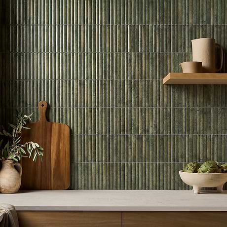Curve Green Fluted 6x12 3D Glossy Ceramic Tile