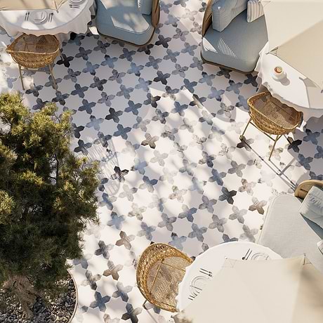 Parma White Polished Star and Denim Blue Matte Cross 6" Terracotta Look Porcelain Tile
