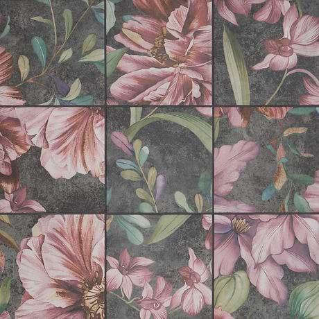 Wilder Garden Pink 8x8 Mural Matte Porcelain Tile by Angela Harris