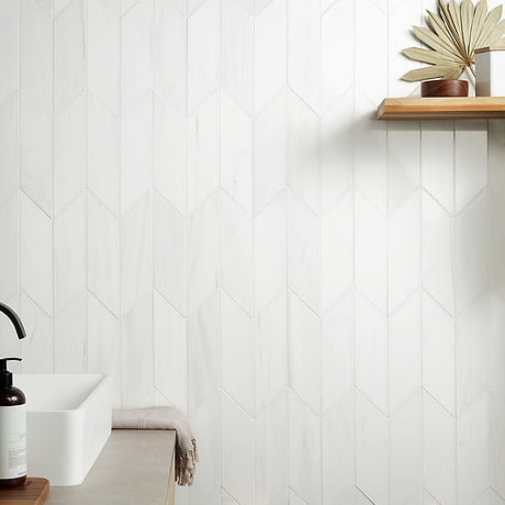 Bianco Dolomite Premium White 3x12 Chevron Polished Marble Tile