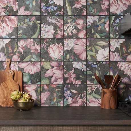 Wilder Garden Pink 8x8 Mural Matte Porcelain Tile by Angela Harris