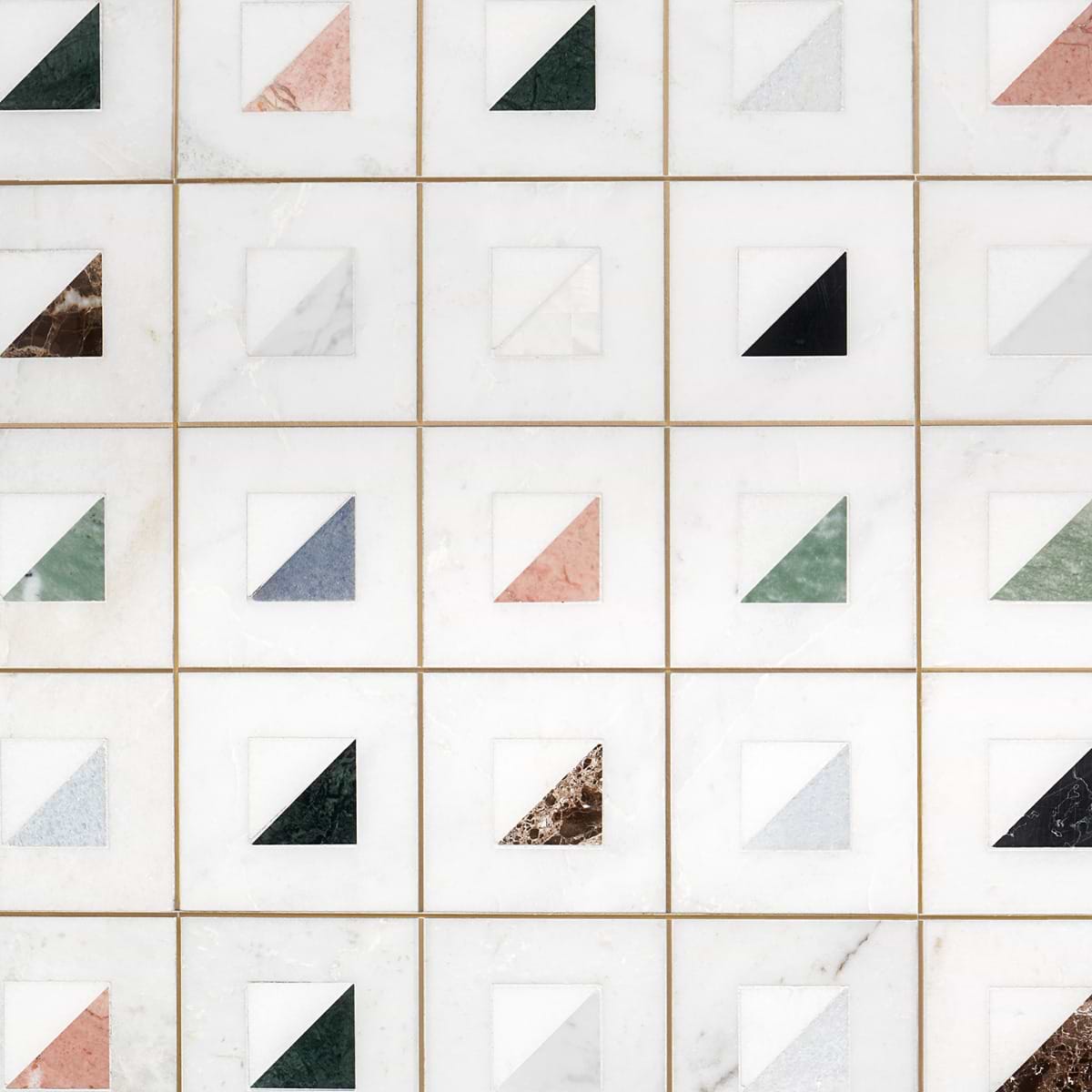 ADAYA Multicolor 4x4 Polished Marble, Pearl and Brass Mosaic