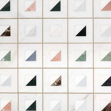 Adaya  Multicolor 4x4 Polished Marble, Pearl and Brass Mosaic