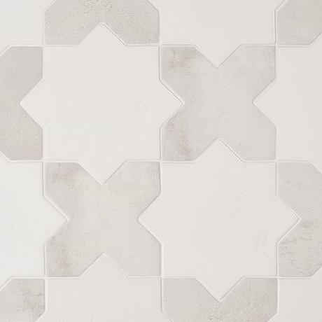 Parma White Polished Star and White Matte Cross 6" Terracotta Look Porcelain Tile