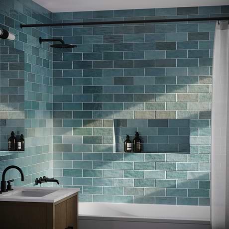 Portmore Aqua Blue 3x8 Glossy Ceramic Subway Tile