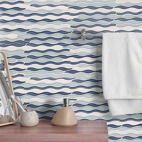 Allure Lazy River Blue Polished Glass Mosaic Tile
