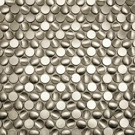 Cirque Silver 1" Penny Round Matte Stainless Steel Mosaic