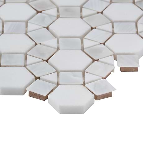 Victoria White Hexagon Polished Marble & Pearl Mosaic