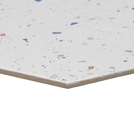 Six Hexagon Multi White 12.5" Terrazzo Look Matte Porcelain Tile