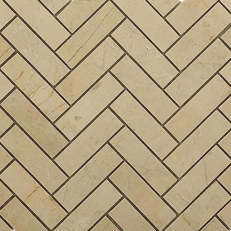 Crema Marfil Beige 1x3 Herringbone Polished Marble Mosaic