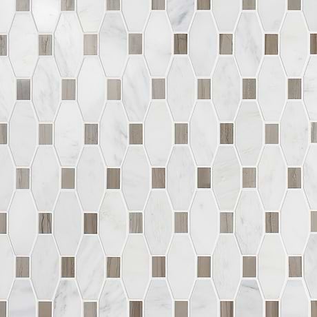Octave Gray 2x4 Polished Octagon Asian Statuary Marble Mosaic