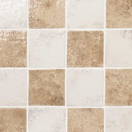 Greta Checkerboard Sand Beige and Seashell White 5x5 Glossy Textured Porcelain Tile