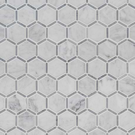 Florentine Carrara Gray 2” Hexagon Polished Marble Mosaic