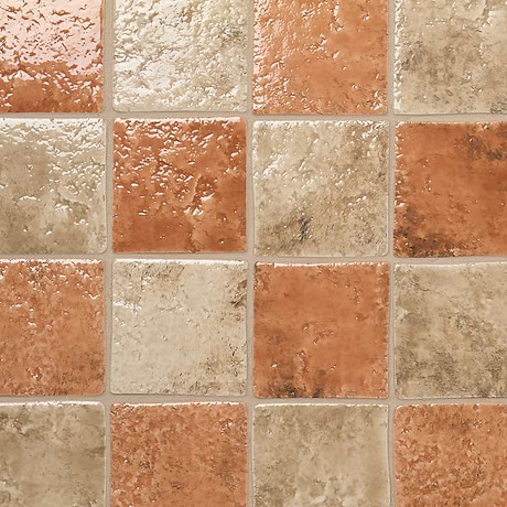 Greta Checkerboard Sunset Terracotta and Sand Beige 5x5 Glossy Textured Porcelain Tile