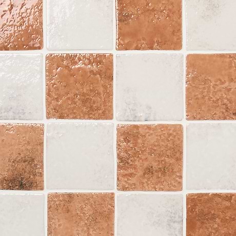 Greta Checkerboard Sunset Terracotta and Seashell White 5x5 Glossy Textured Porcelain Tile