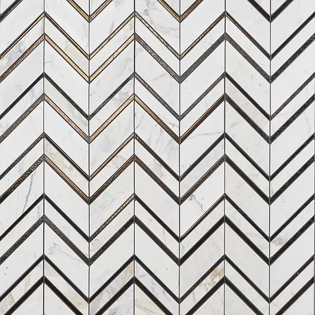 Magma Chevron Florence Bronze & White Polished Calacatta Marble & Lava Stone Mosaic
