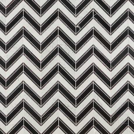 85 Sheet Scrap Lot Magma Chevron Verona Black & White Marble & Lava Stone Polished Mosaic Tile