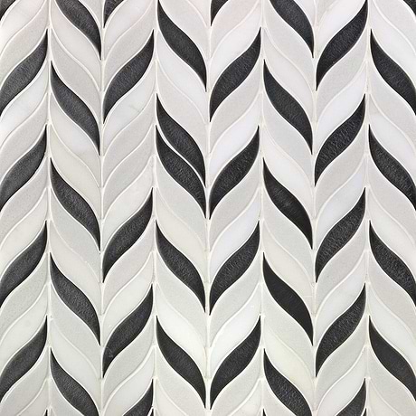 Nabi Sprig Gunmetal Black & White Crackled Glass Mosaic