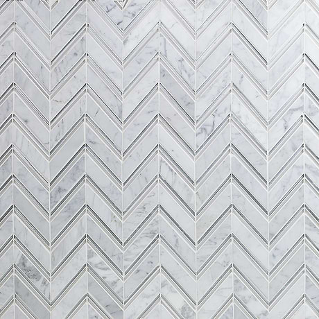 Monarch Winter Magic White Herringbone Polished Marble Mosaic
