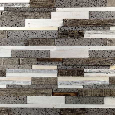 Driftwood Pale Moon Gray Wood & Lava Stone Mosaic
