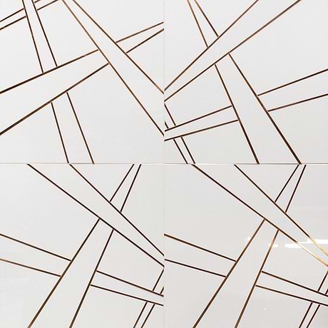 Empire White & Gold 24x24 Polished Nanoglass & Brass Mosaic