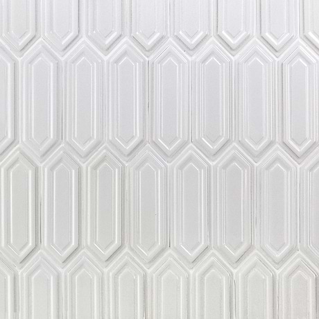 Nabi Picket Glacier White 3x9 Crackled Glossy Glass Mosaic Tile