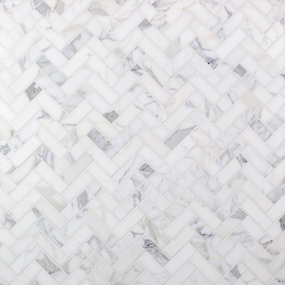 CALACATTA White 1x3 Herringbone Polished Marble Mosaic