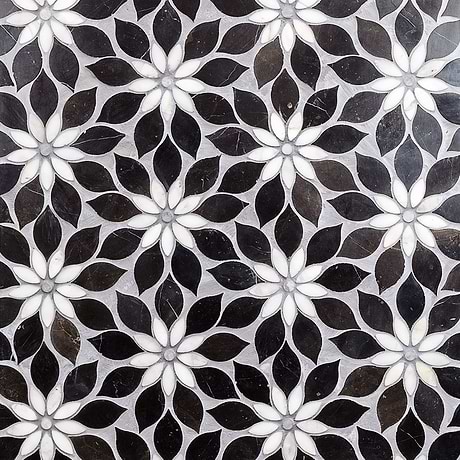 Wildflower Horizon Black & White Polished Marble Mosaic