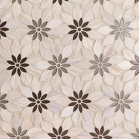 Wildflower Pale Oak Beige Polished Marble Mosaic