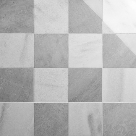 Alterno Biarritz White and Earth Gray 12x12 Polished Marble Checkerboard Tile