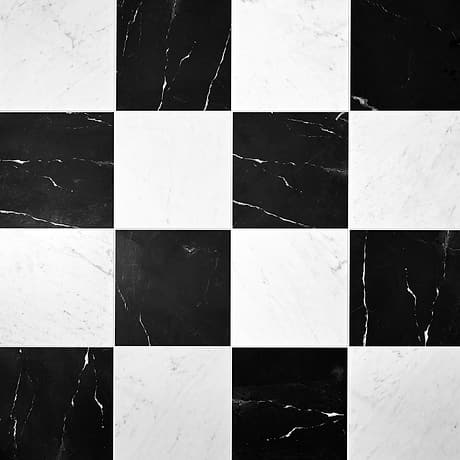 Alterno Black Silk and Bianco Carrara White12x12 Honed Marble Checkerboard Tile
