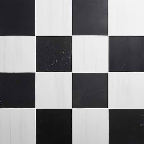 Alterno Black Silk and Glacier White Select 12x12 Honed Marble Checkerboard Tile