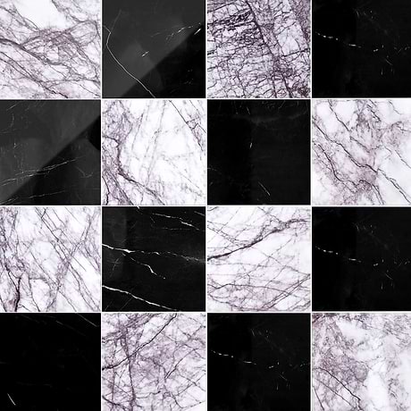 Alterno Black Silk and Lilac 12x12 Polished Marble Checkerboard Tile