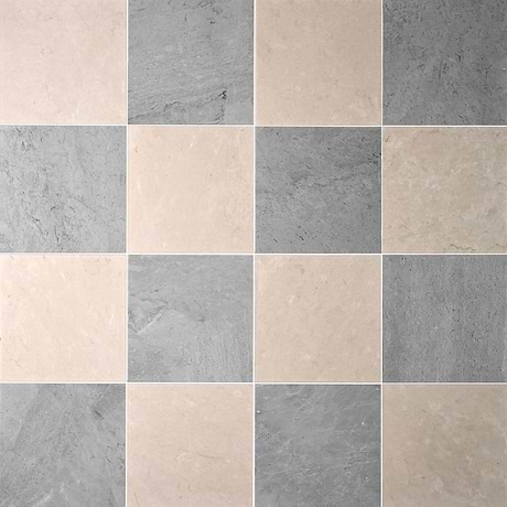 Alterno Earth Gray and Crema Ella Beige 12x12 Honed Marble Checkerboard Tile