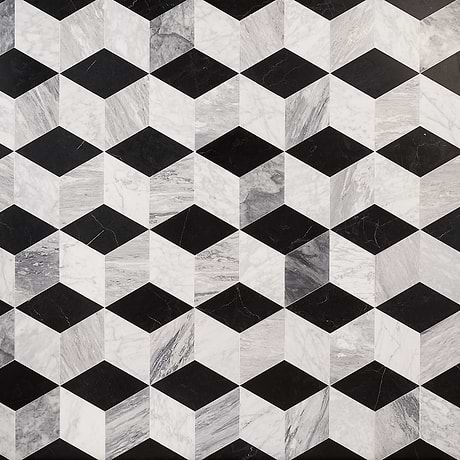 Havasar Grigio Black & White 8x9 Honed Marble Mosaic