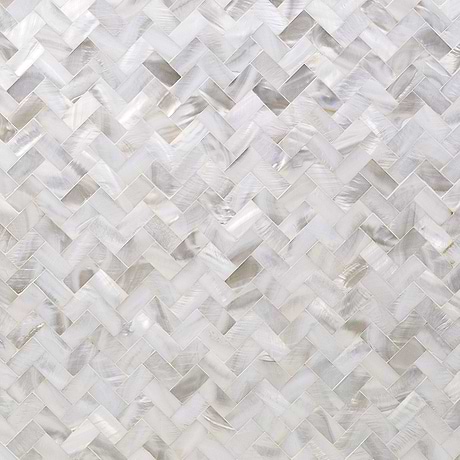 Serene White Herringbone Polished Pearl Mosaic