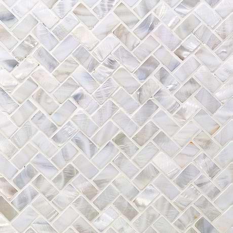 Oyster White Herringbone Polished Pearl Mosaic