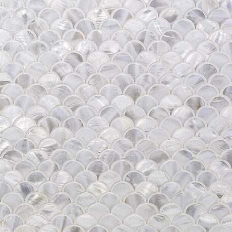 Oyster White 1" Fish Scale Polished Pearl Mosaic