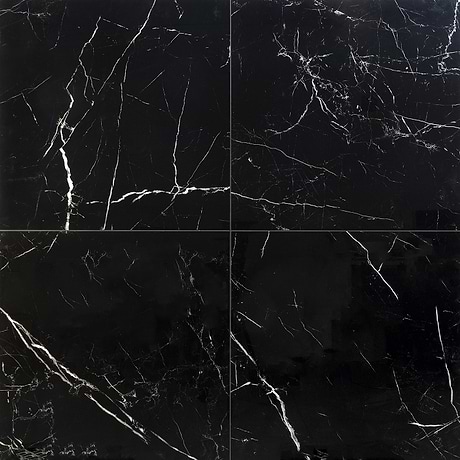 Marble Tech Port Laurent Black 24x24 Nero Marquina Look Polished Porcelain Tile