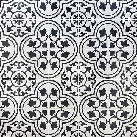 Cascais Black & White Ornate 9X9 Matte Porcelain Tile