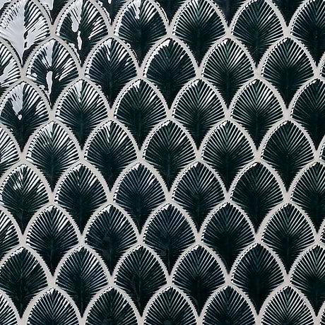 Nabi Fish Scale Midnight Blue Green 3x4" Crackled Glossy Glass Mosaic Tile
