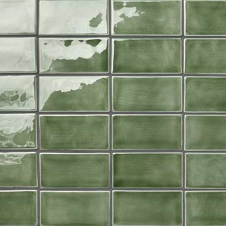 Nabi Subway Fern Green 3x6 Crackled Glossy Glass Tile