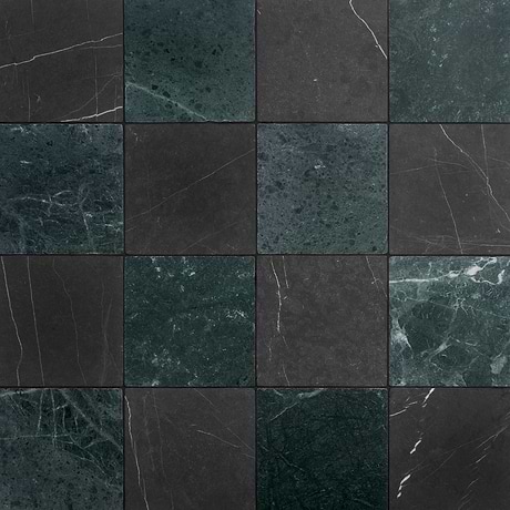 Avanti Nero Marquina Black and Verde Green 12x12 Tumbled Marble Checkerboard Tile