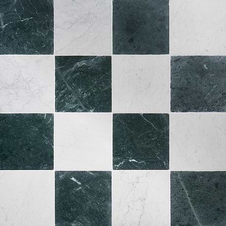 Avanti Verde Green and Bianco Carrara White 12x12 Tumbled Marble Checkerboard Tile