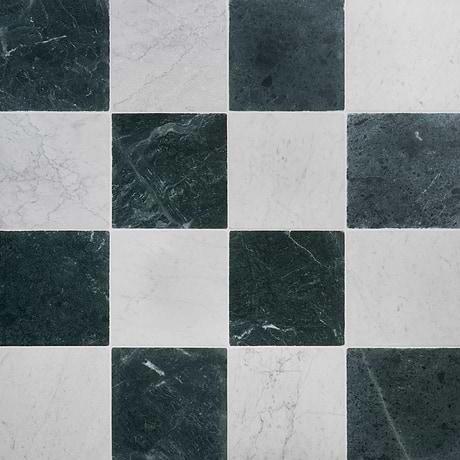 Avanti Verde Green and Bianco Carrara White 12x12 Tumbled Marble Checkerboard Tile
