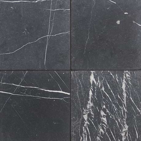 Avanti Nero Marquina Black 12x12 Tumbled Marble Tile