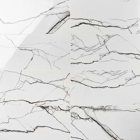 Drama Breach Black & White 12x24 Polished Porcelain Tile