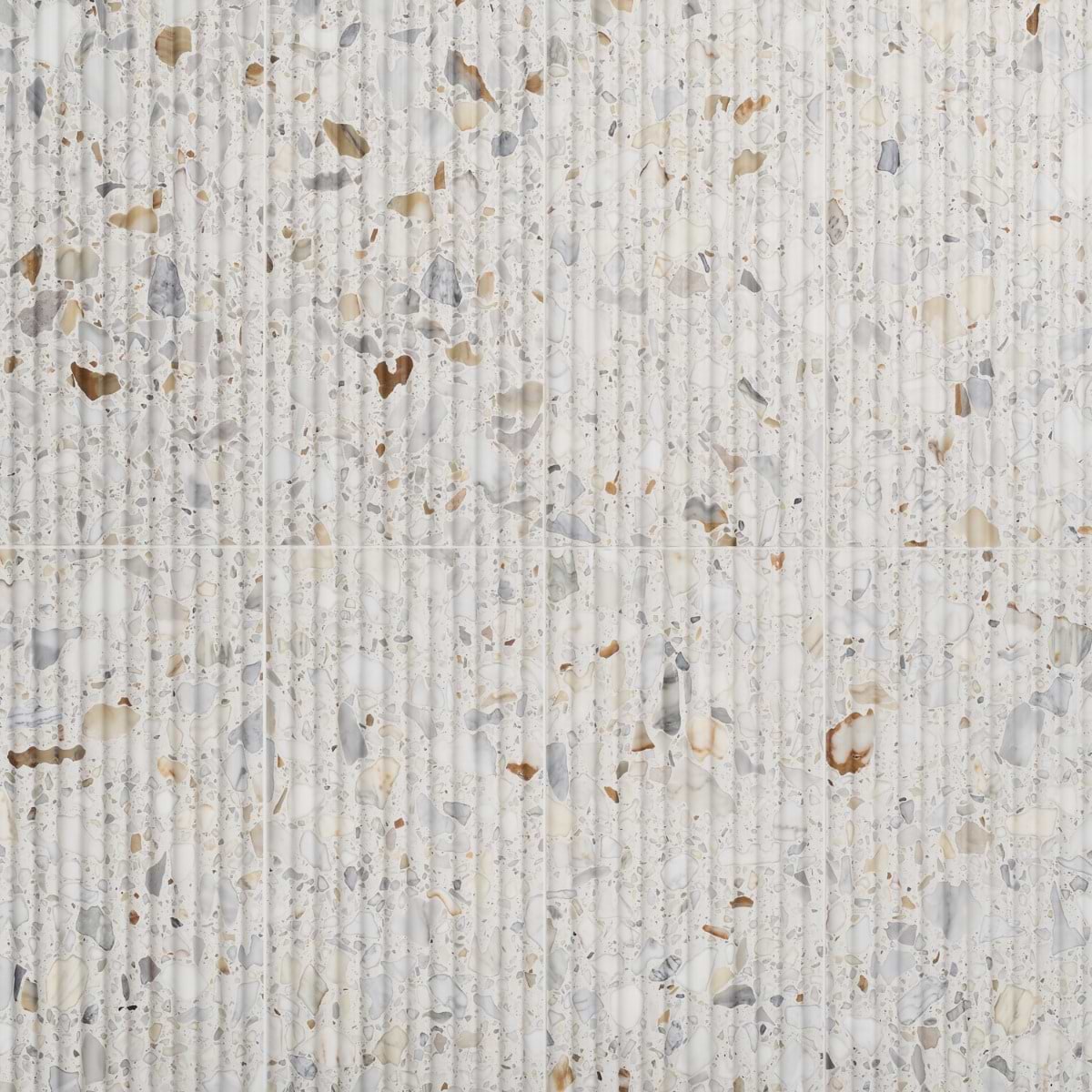 TERRAZZO ITALY Fluted Sacra Calacatta White 12x24 Honed Terrazzo Tile